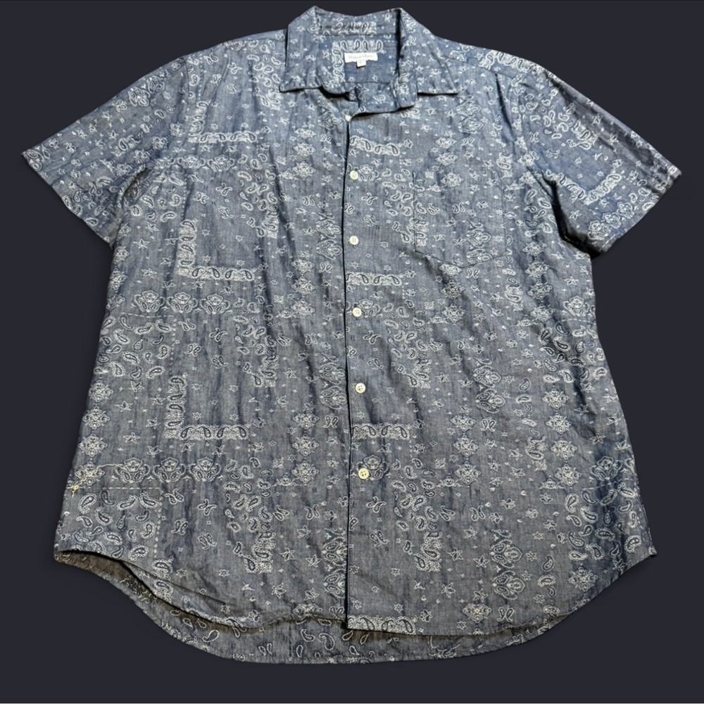 Steven Alan Gray Floral Button Down Shirt chest pocket bandana print 100% cotton